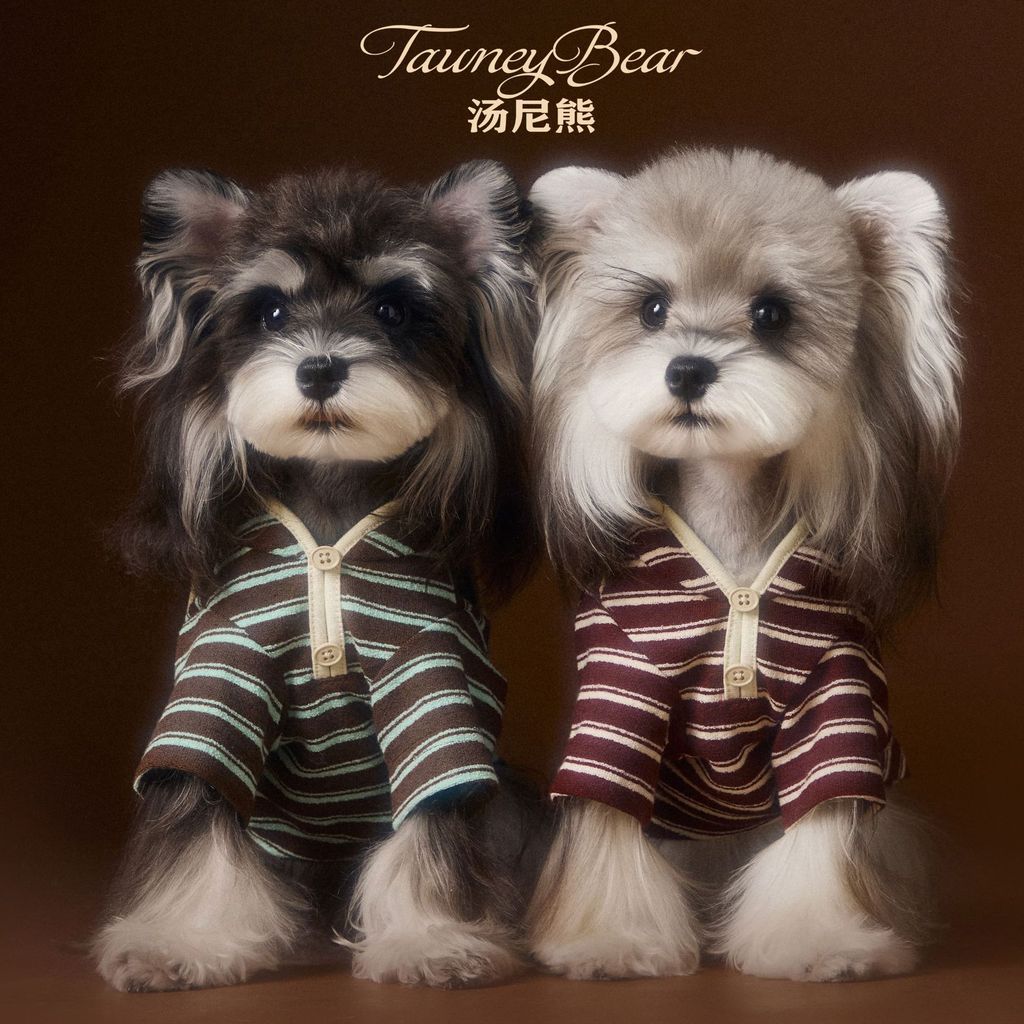 TawneyBear เสื้อผ้าสัตว์เลี้ยงสุนัขแมวลายปักเสื้อสเวตเตอร์คอปกสีกรมท่า