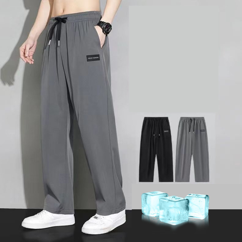 เอร์เชนชิ ผู้ชายฤดูร้อนบางแห้งเร็วหลวมพอดีขากว้างขาตรงกีฬากางเกงลําลอง - รูปที่ 5