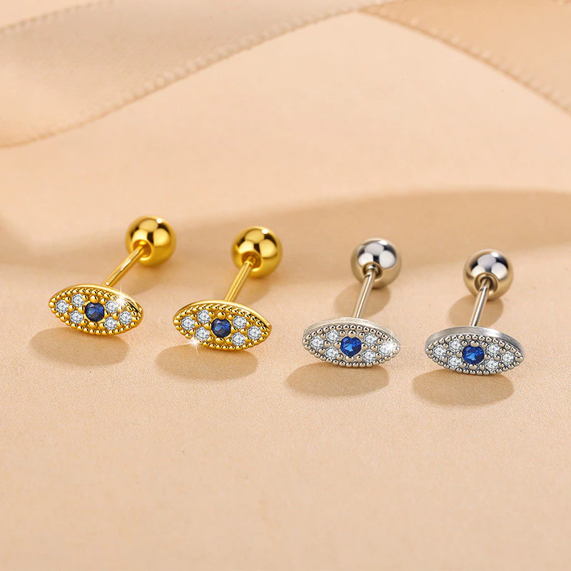 Evil Eyes Stud Earring ชุบเงิน-quality สําหรับผู้หญิง ไม่แพ้ง่าย เหมาะสำหรับการสวมใส่ทั่วไปและการแต่งHelix