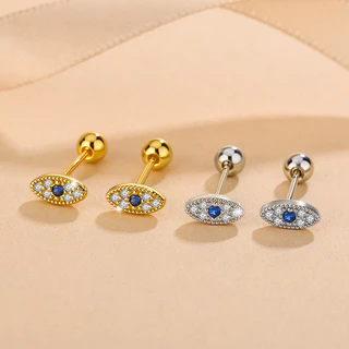 Evil Eyes Stud Earring ชุบเงิน-quality สําหรับผู้หญิง ไม่แพ้ง่าย เหมาะสำหรับการสวมใส่ทั่วไปและการแต่งHelix