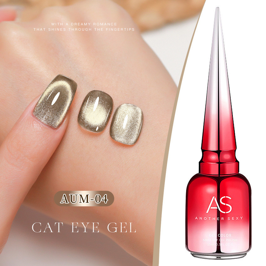 ASฝาแหลม สีเจลทาเล็บ สีลูกแก้วโทนทอง-ชมพูแชมเปญ แคทอาย ยาทาเล็บเจล Champagne Gold Cat Eye Gel 9 เฉด (AUM) -NT nail - รูปที่ 6