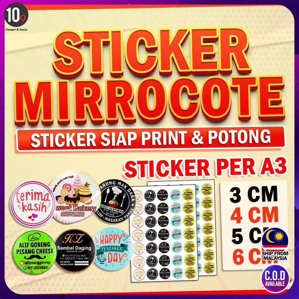 10Q Sticker Custom – ออกแบบ Ikut Suka Die Cut / Mirrorkote / ขนาด A3 โปร่งใส