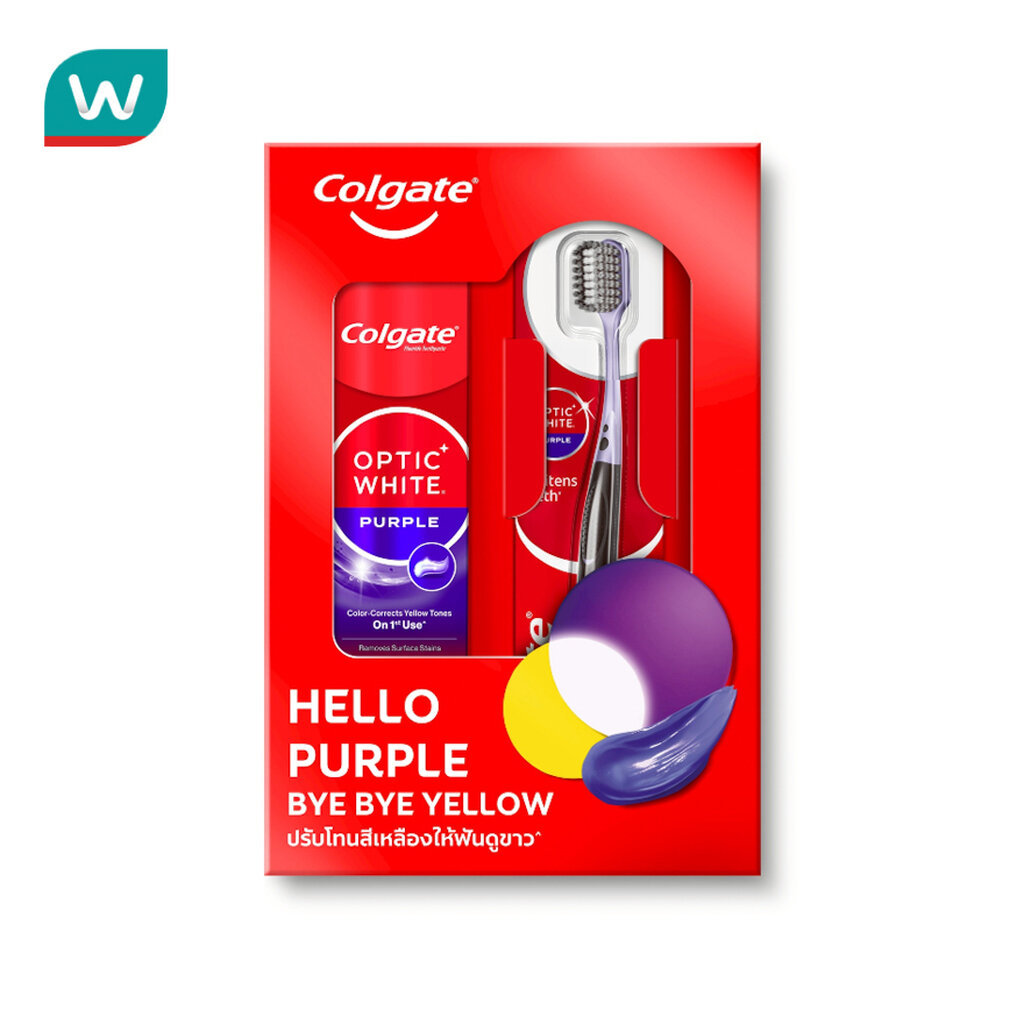 Colgate คอลเกต อ๊อพติตไวท์ เพอร์เพิล เซ็ต ยาสีฟัน 100 กรัม+แปรงสีฟัน 1 ชิ้น