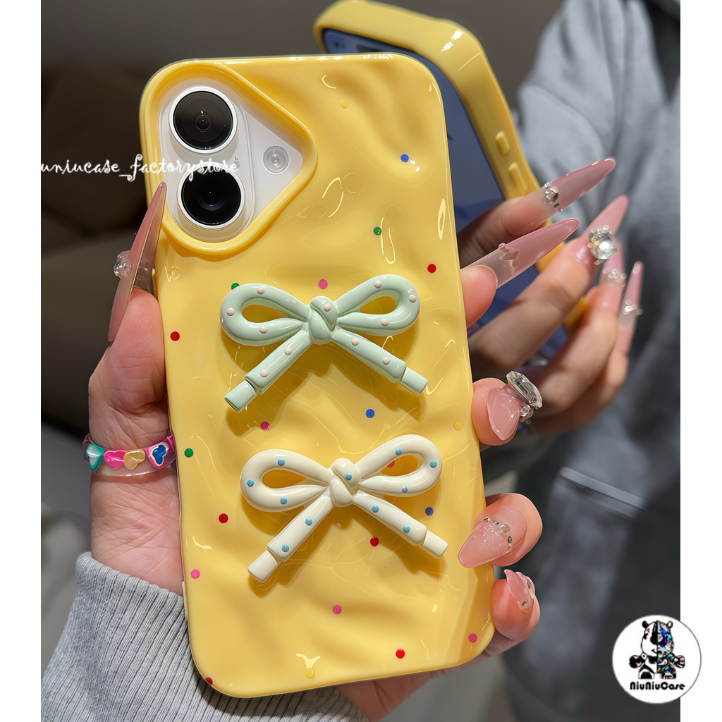 For iPhone 17 11 12 13 15 16 14 Plus Pro Max  XS Max XS X 7 8 Plus เคส ins Colorful Polka 3D DIY Dot Bow เคสไอโฟน13 Case - รูปที่ 4