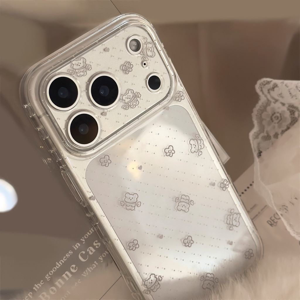 โปร่งใสและเรียบง่าย Polka Dot Bear เคสโทรศัพท์ป้องกันเหมาะสําหรับ TPU สําหรับ iPhone12 13 14 15 16 17Pro Max