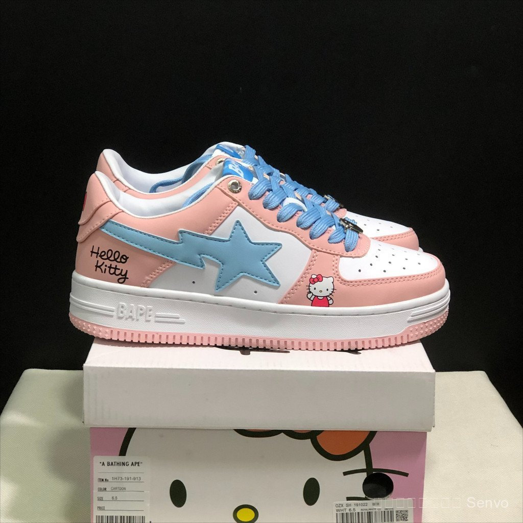 Bape Sta รองเท้าบอร์ดลําลองแบบตัดต่ําลูกแมวน่ารักที่ทนต่อการสึกหรอและสะดวกสบาย