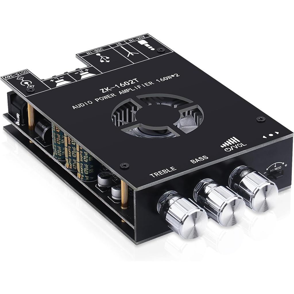 เครื่องขยายเสียง, ZK-1602T บลูทูธ 5.0 Power Amp สําหรับลําโพงบ้าน 2.0 ช่อง 160W + 160W สเตอริโอ Mini