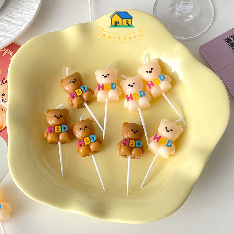 ⚡COD⚡ Knitterr เทียนหมีน่ารักการ์ตูนเด็กงานเลี้ยงวันเกิดตกแต่งเค้ก