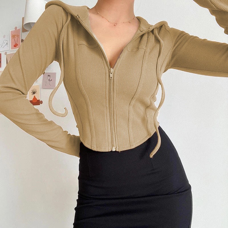 JF003-LONG SLEEVE REINA HOODIE CROP TOP ZIPPER / ZIPPER JACKET