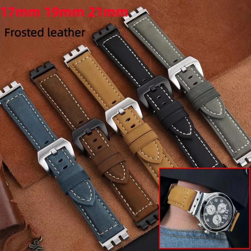 Original-17 19 21 มม.สําหรับ Swatch YVS yvs420 454 451 400 YVB404 สายนาฬิกา Cowhide หนัง Vintage หนั