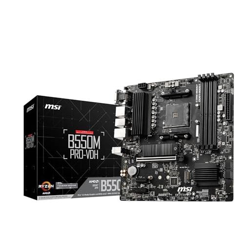 MSI B550M PRO-VDH Micro-ATX Motherboard compatible with AMD Ryzen 5000/4000G/3000 Series Processors, Socket AM4, DDR4, PCIe 4.0, Model MB6468.