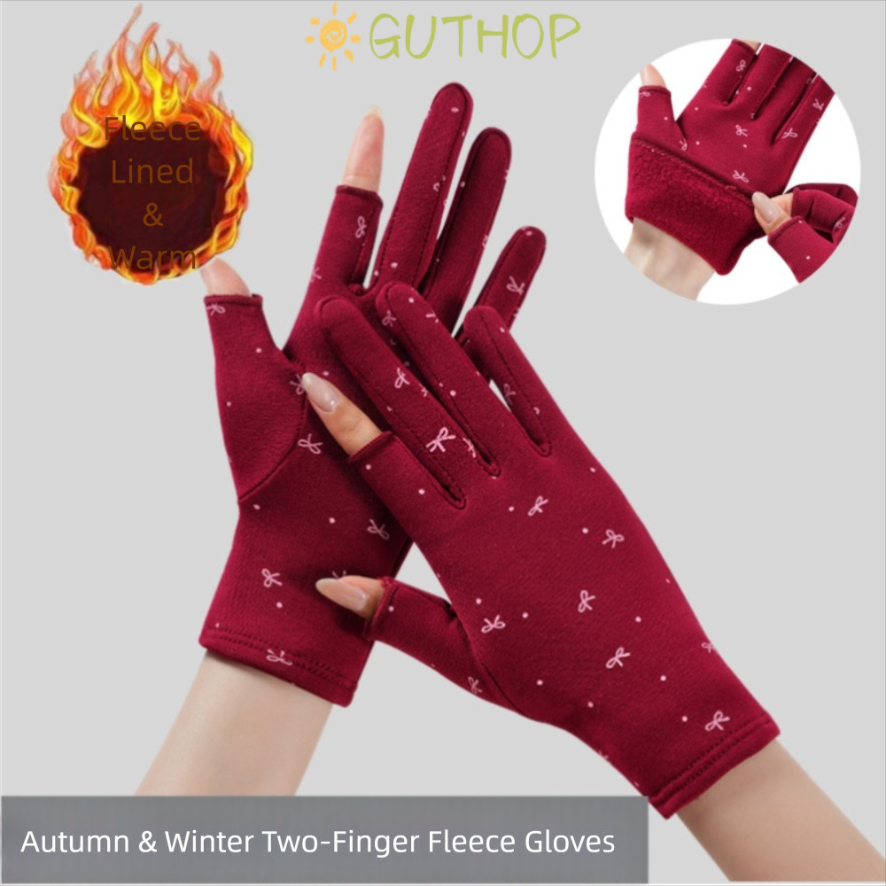 GUTHOP ถุงมือกำมะหยี่สำหรับผู้หญิง ออกแบบเพื่อกันหนาวและยืดหยุ่น สวมใส่ง่ายขณะขับรถและวิ่ง