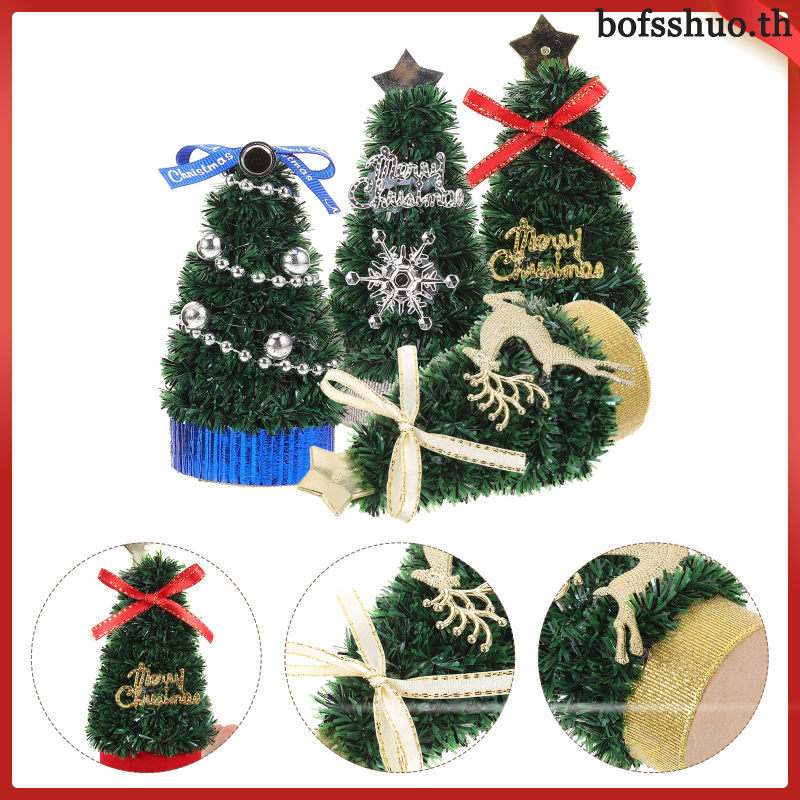 🎄🎅คริสต์มาส Mini Tree จําลองเดสก์ท็อปตกแต่ง Minature ตกแต่งรูปร่าง 4 ชิ้น bosshuo