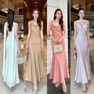 (พร้อมส่ง) Merjes10 11 เดรสยาวผ้าซาตินสายเดี่ยวเข้ารูปสายสาม…