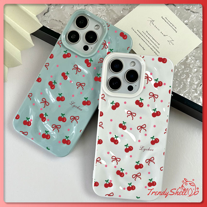 เชอร์รี่น่ารัก เคส For IPhone 17 16 15 14 13 12 11 Pro Max X XR XS Max 8 7 Plus สีลูกกวาดคลื่นริ้วรอยเคสโทรศัพท์สําหรับ