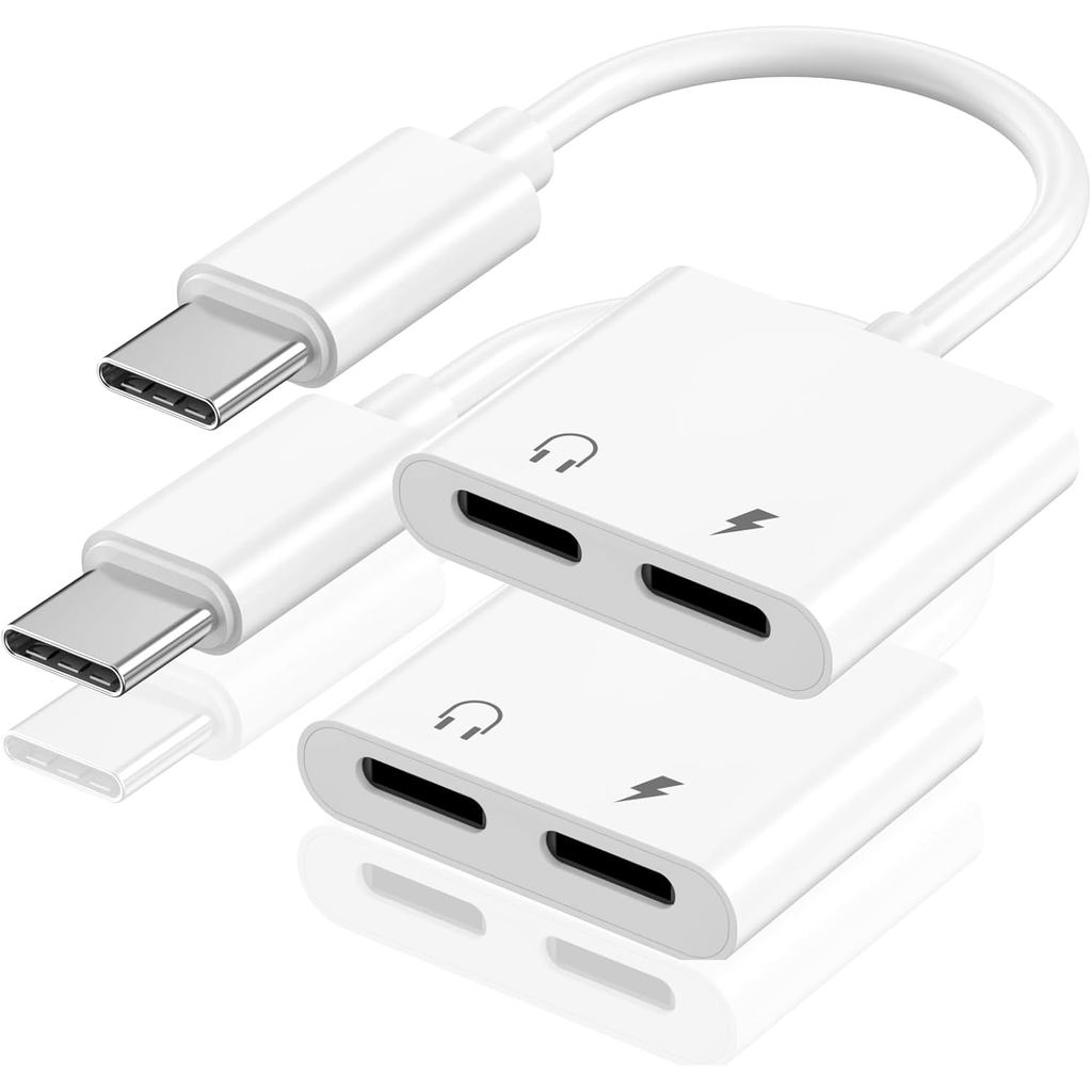[ได้รับการรับรอง Apple MFi] อะแดปเตอร์หูฟังและเครื่องชาร์จ USB C คู่สําหรับ iPhone 17, 2 แพ็ค USB Ty