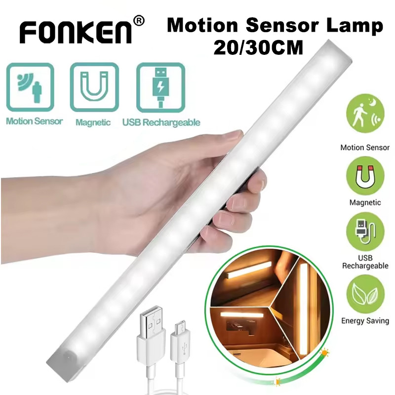 Fonken ชาร์จ Motion Sensor ไฟ LED Magnetic Induction Night Light โคมไฟแบบพกพาสําหรับตู้ครัวข้างเตียงห้องน้ํา