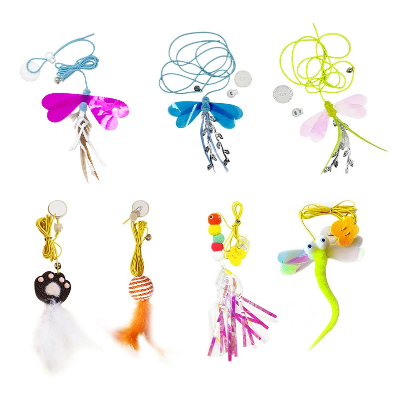 ตลก Feather ของเล่นแมว Interactive แขวน Bird Feather Dragonfly Teasing Cat Stick ลูกแมว Enjoy Thesel