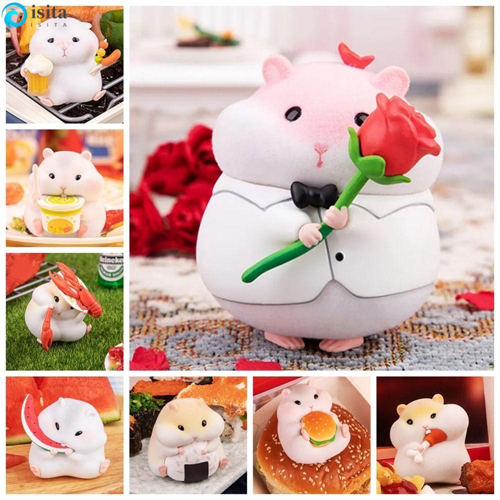 ISITA Hamster Clarke Figures, Foodie Series Flocking Mouse Gourmet Hamster Figures, Car Accessories 