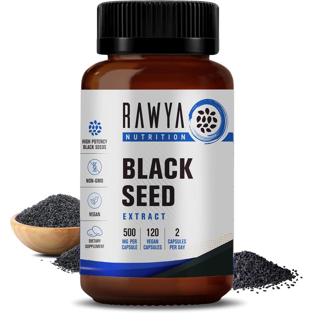 RAWYA Nutrition Black Seed Extract, Nigella Sativa, ผงเมล็ดยี่หร่าดํา, อย่างละ 500 มก.