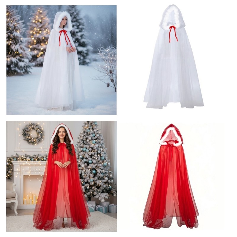 Cozy Princess Hooded Cape Cloak ฮาโลวีนเครื่องแต่งกายคริสต์มาส Mrs Santa Cape Cloak