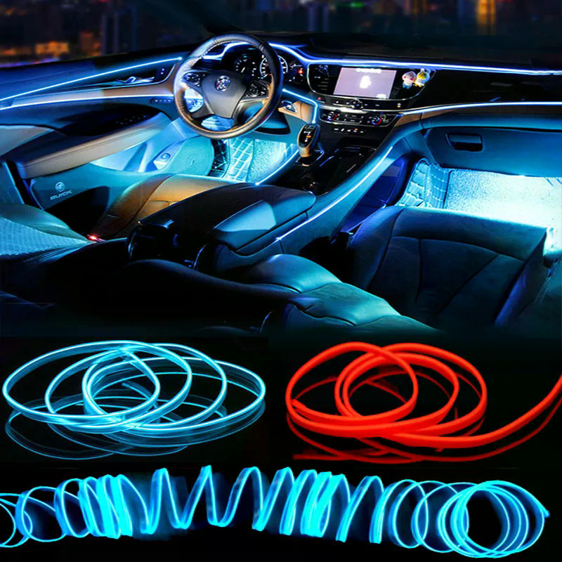 1 pcs ภายในรถโคมไฟตกแต่งแถบบรรยากาศโคมไฟเย็นตกแต่ง Dashboard คอนโซล Auto LED Ambient ไฟ 1/2/3/4/5M