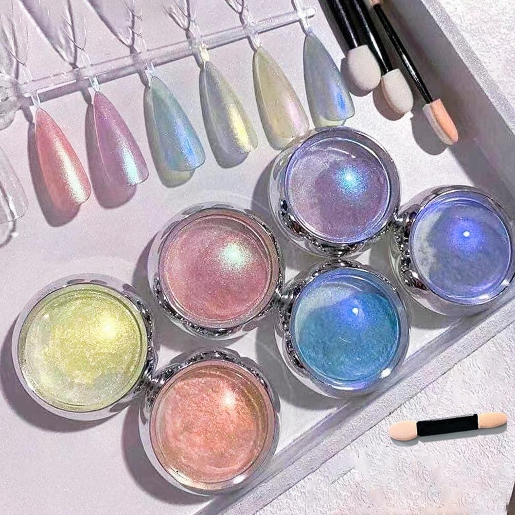 6 สี Aurora Powder Aurora Mermaid Nail Powder Holographic Glitter Supplies Fine Pigment O3c2