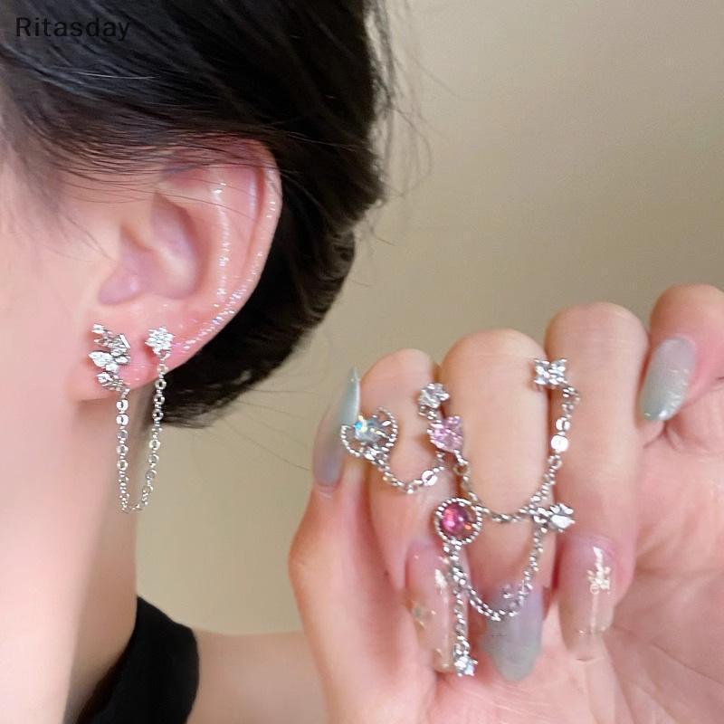 Ritasday 1PC/1 ชุดน่ารัก Puppy Paw Zircon หูกระดูกเล็บ Studs ใหม่แฟชั่นหรูหราสไตล์เครื่องประดับหูสําหรับผู้หญิง Y2K ต่างหูของขวัญใหม่