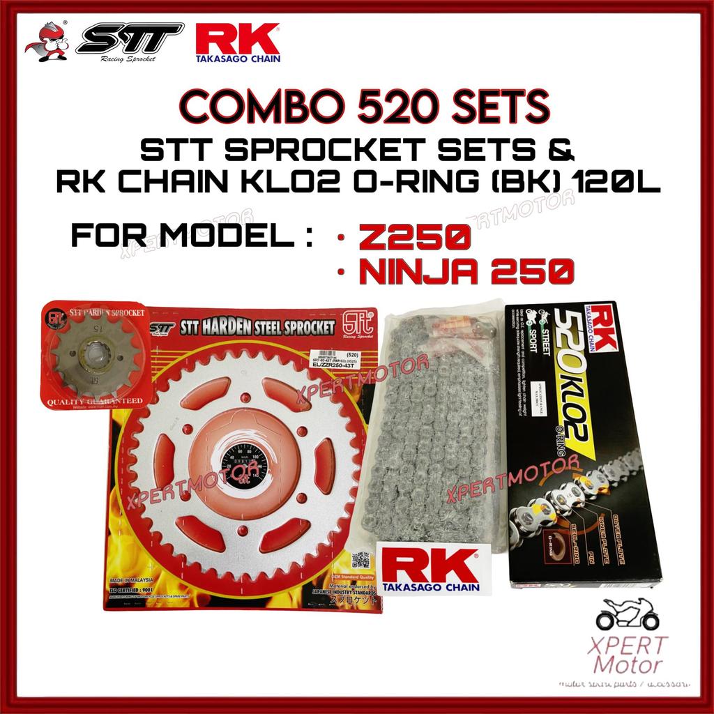 KAWASAKI RK 520 RK ORING KLO2 Z250 NINJA250 ชุดเฟืองคาวาซากิพร้อม RK Oring Chain ญี่ปุ่น
