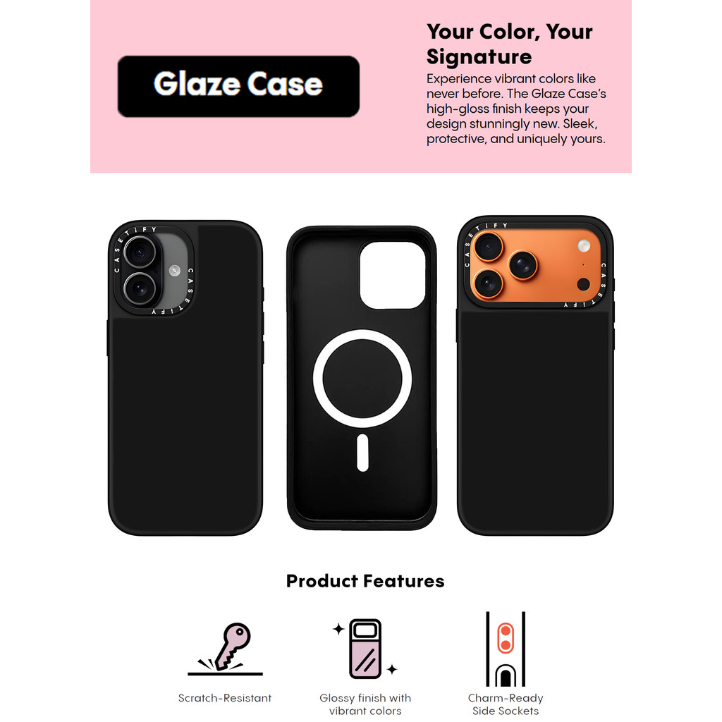CASECASE X สีดําแม่เหล็กดูด iPhone สําหรับ iPhone 17 Air 16 15 14 Pro Max Plus Hard กลับกรณีกล่องแกะสลักโลโก้