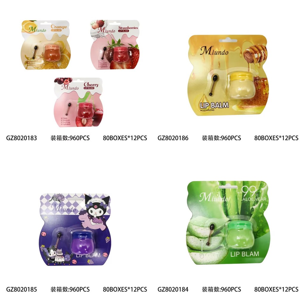 MLUNDO ลิปบาล์มสไตล์ใหม่ Fruit Jelly Lip การ์ตูน Moisturizing Moisturizing Lip Jelly PQHD