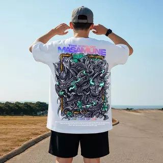 เสื้อยืดผู้ชายเท่ๆ ผ้าฝ้าย100% สกรีนลายหน้า-หลังโครตเท่ เสื้อยืดสตรีทแฟชั่น oversize สไตล์ฮิปฮอปเมกา คอกลม-แขนสั้นคอตตอน