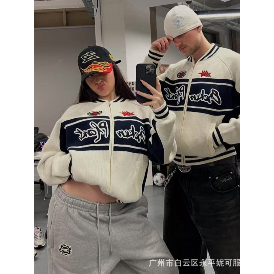 BROKEN Broken Planet22Jacquard Letter Sweater Retro Trendy Brand Casual Zipper Knitted Cardigan Jack