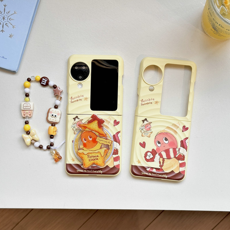 Fold CaseFor OPPO Find N3 Flip Boyang Design ผ้าพันคอสีแดง Star People Magnetic Bracket สร้อยข้อมือก