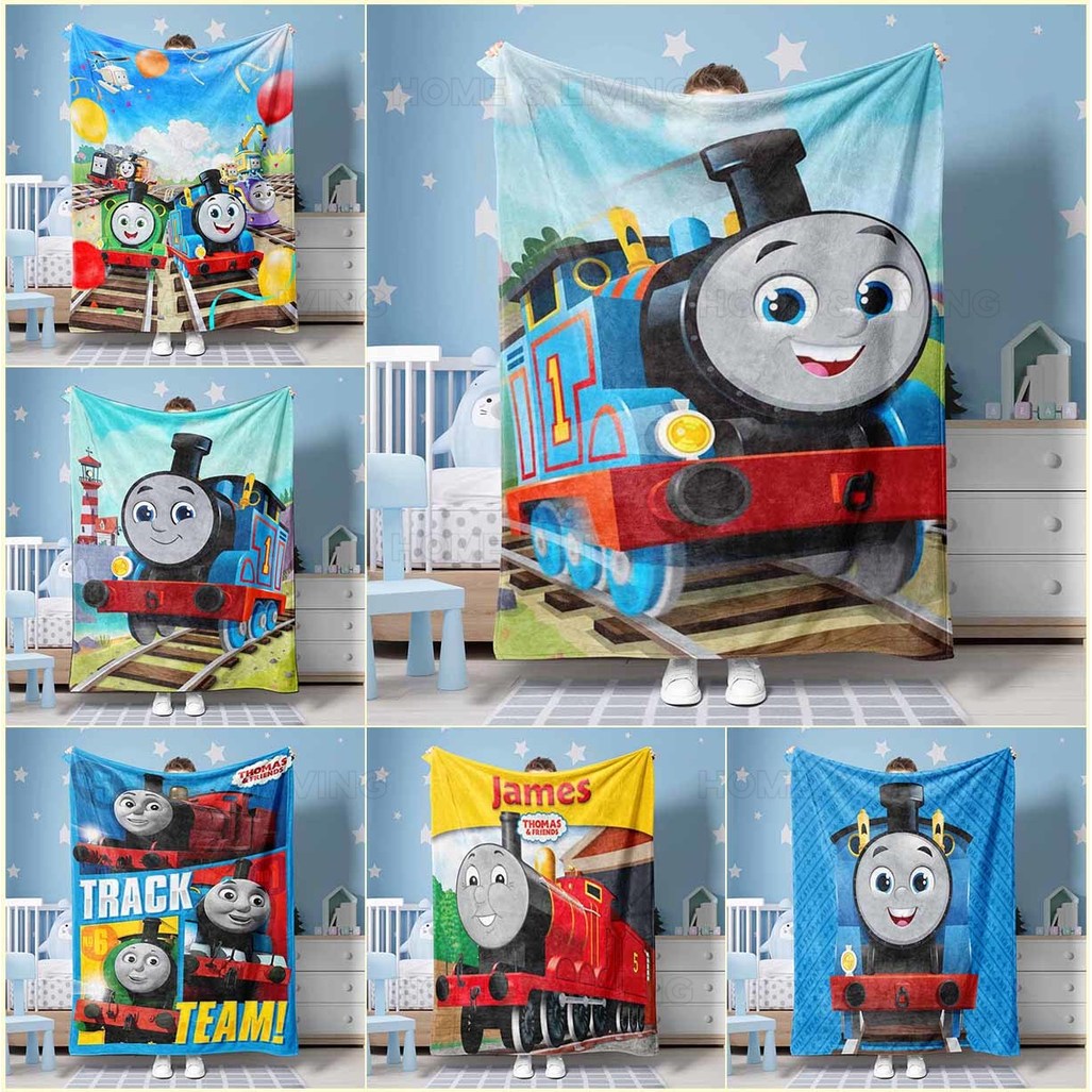 Thomas And Friends Flannel ผ้าห่ม Soft Cozy Warm Plush Train Theme โยนสําหรับเตียงโซฟา Travel Perfect ของขวัญสําหรับเด็ก