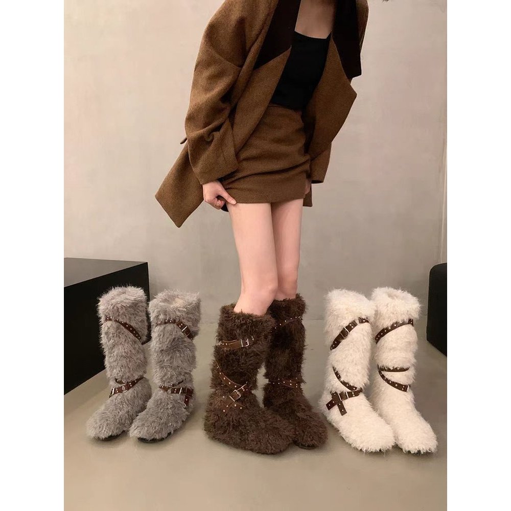 💥รองเท้าหิมะแบบแบน สไตล์เกาหลี มีส้นต่ำไม่เกิน 3 เซนติเมตร ทำจากหนังนิ่มและยาง ออกแบบพิเศษสำหรับฤดูหนาว