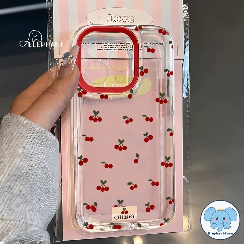 เคสไอโฟน16 15 สำหรับIPhone 11 17 Air 15 13 12 16 14 Pro Max X XR 15 7 8 16 14 Plus SE ปกใสเชอร์รี่น่ารักอินเทรนด์