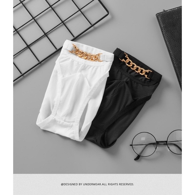 กางเกงชั้นในชาย ทรงต่ำ ผ้าไนลอนบาง ระบายอากาศได้ดี และมีกระเป๋าเพื่อความสบาย มาพร้อมลายโซ่โลหะให้ลุคลูกเล่น - รูปที่ 6
