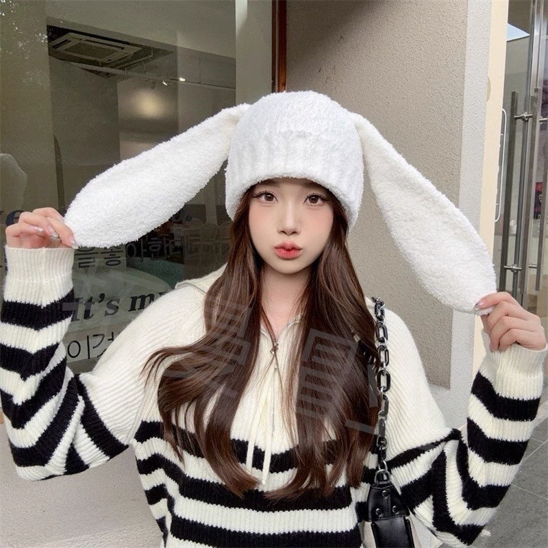 พร้อมส่งจากไทย!!หมวกกันหนาวไหมพรมหูยาวทรงกระต่าย ใส่แล้วเพิ่มความน่ารักสุดๆ D116