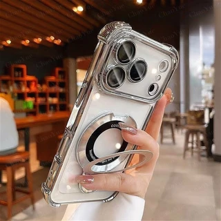 แท่นชาร์จไร้สายแม่เหล็กแบบใสสุดหรู พร้อมเคสซิลิโคนใส รองรับ iPhone 17 16 15 14 13 12 11 Pro Max Air Plus กันกระแทก เคสแข็งใสกันกระแทก ปกป้องด้านหลังและเพิ่มความสวยงาม