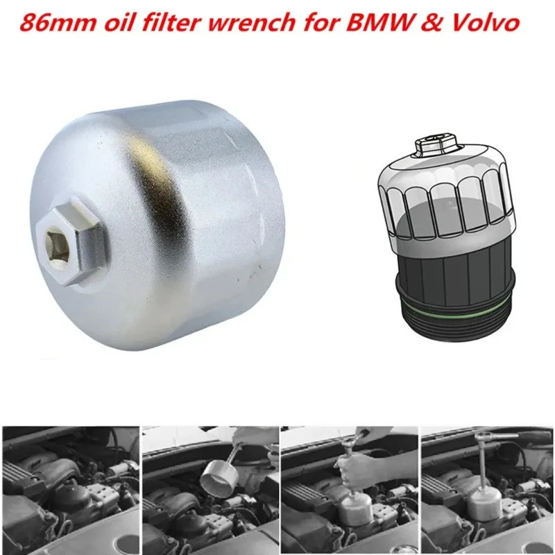 กรองน้ํามันประแจหมวก Housing Tools Remover 16 ขลุ่ย 86 มม.สําหรับรถยนต์ BMW และ Volvo Repair Sleeve