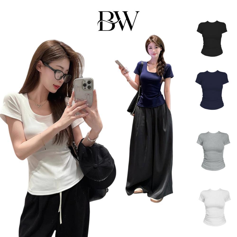 โปรโมชั่นประจำสัปดาห์นี้คือ ซื้อ 1 แถม 1 ไหล่ขวาขนาดใหญ่U-คอSlimคอต่ำเสื้อยืดแขนสั้นสีขาวสำหรับผู้หญิงฤดูร้อน 2025 - รูปที่ 2