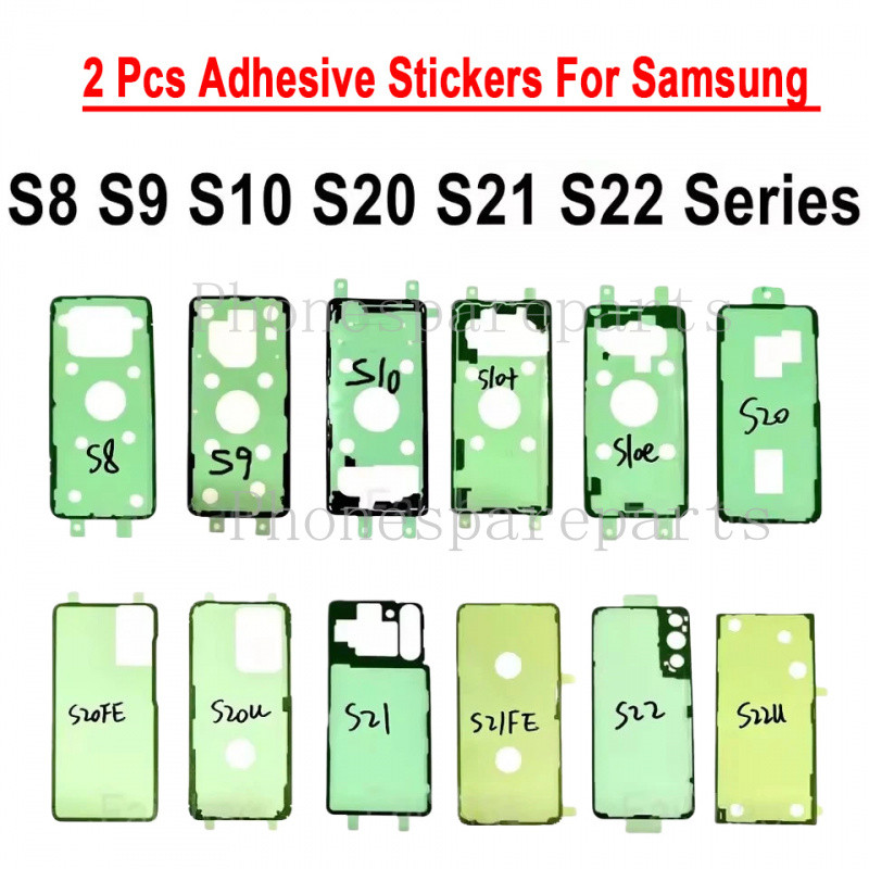2 ชิ้นสําหรับ Samsung S8 S9 + S10 5G S10E Lite S20 Ultra S20U FE S21 Plus S21 S21U S22 U แบตเตอรี่ปกหลังกาวสติกเกอร์กาว