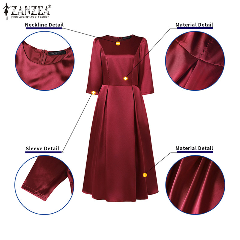 ZANZEA กระโปรงเชิ๊ตสไตล์เกาหลี คอสูง 3/4 มีกระเป๋า .material satin ราคา ถูกที่สุด ดีลบีเคเค แกลเลอรีภาพที่ 7