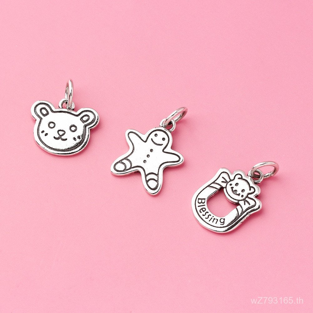 จี้คริสต์มาส DIY สไตล์ handmade จากเงินสเตอร์ลิง S925 ออกแบบเป็นหัวหมีและGingerbread Man สำหรับของขว