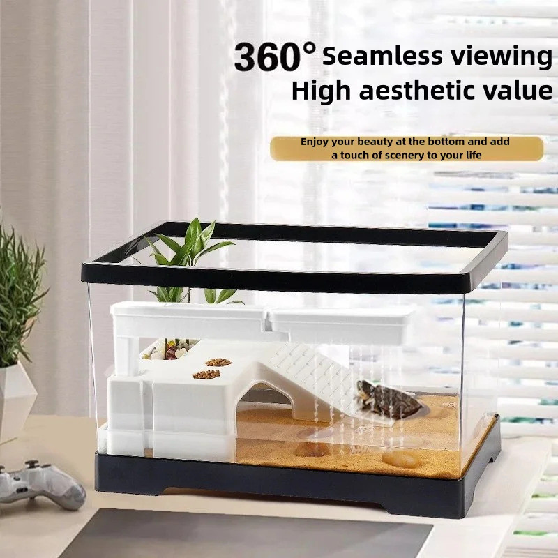 Transparency Turtle Tank With Breed Feed Area Cage Reptile Habitat Turtle Tank Bottom Draining Enclo