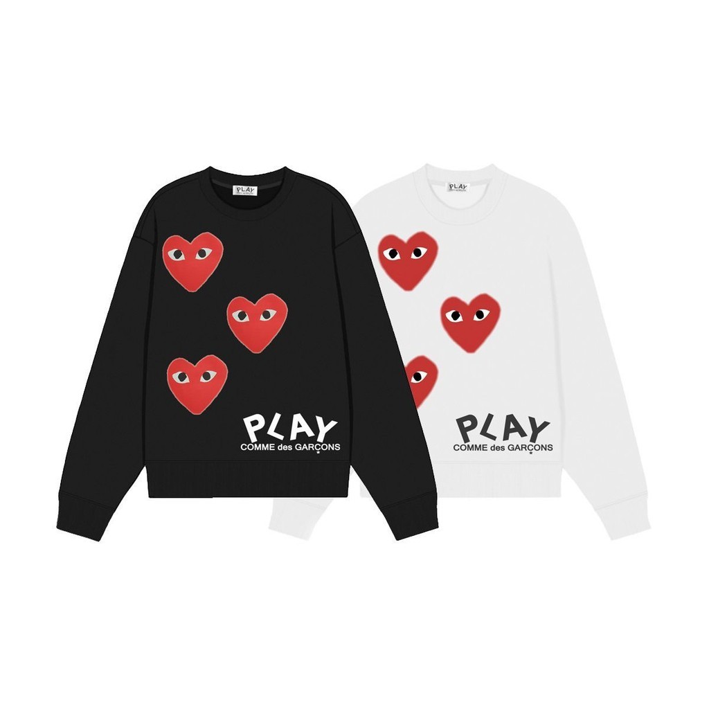CDG PLAY เสื้อยืดแขนยาว ออกแบบสำหรับทั้งผู้ชายและผู้หญิง พิมพ์ลายหัวใจรอบคอ ใส่สบายสไตล์ STREET