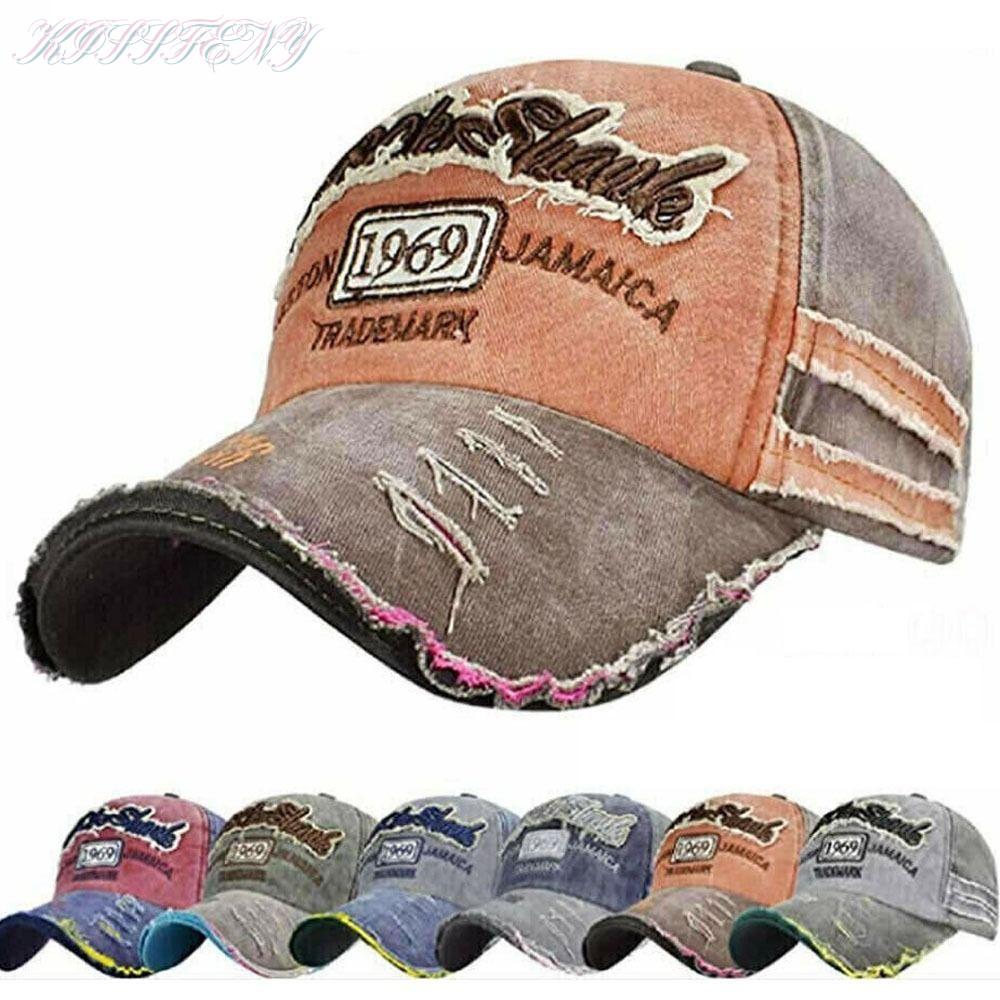 KISSFENY Distressed Faded Cap Vintage Adjustable WASHED DENIM เบสบอลหมวก