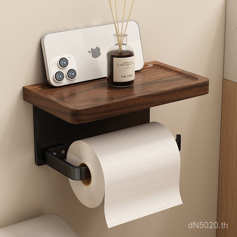 เนื้อเยื่อกล่องกระดาษชําระห้องน้ําห้องน้ําชั้นวางการจัดเก็บกล่องกระดาษทิชชูเจาะฟรีวอลนัทสีดํามัลติฟั