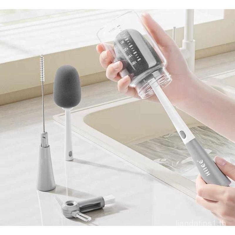 แปรงล้างแก้ว Hilee 5 in 1 แปรงฟองน้ำทำความสะอาดขวด พร้อมที่ตั้ง ด้ามยาว